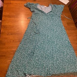 Green and white polka dotted tie dress